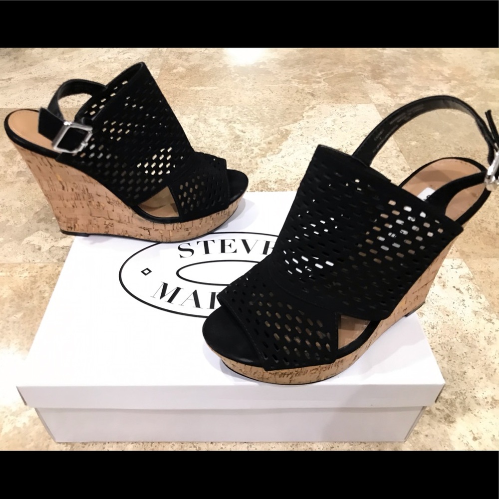 Steve Madden Black Wedge Sandals